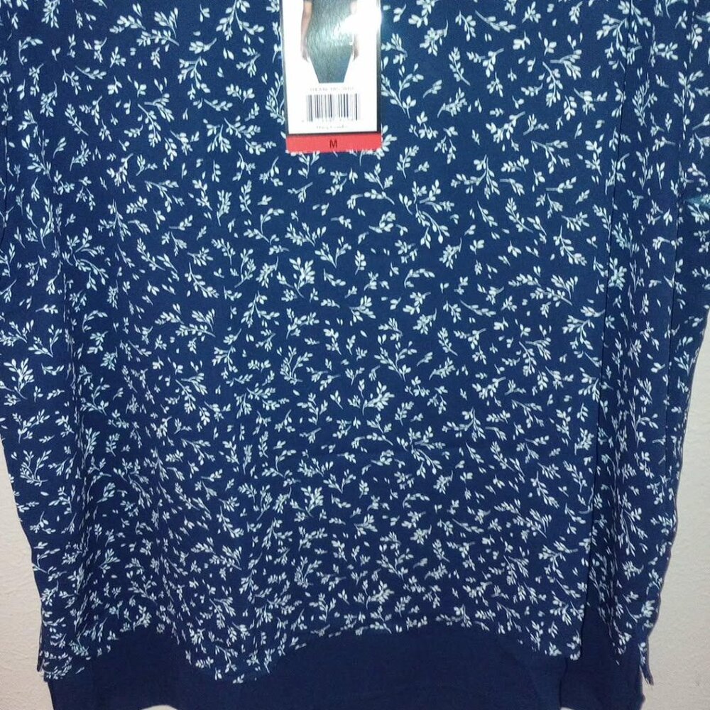 Hilary Radley Women's Size Medium Navy Floral Short Sleeve Blouse Top NWT - Picture 4 of 5